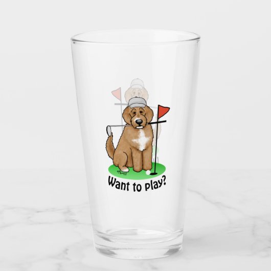 Goldendoedle Dog Play Golf (Red whmk2) Cute Fun Glas (Voorkant)