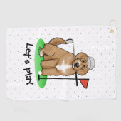 Goldendoedle Dog Play Golf (Red whmk2) Cute Fun Golfhanddoek (Horizontaal)