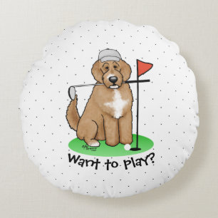 Goldendoedle Dog Play Golf (Red whmk2) Cute Fun Rond Kussen