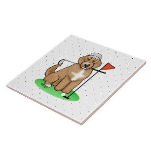 Goldendoedle Dog Play Golf (Red whmk2) Cute Fun Tegeltje