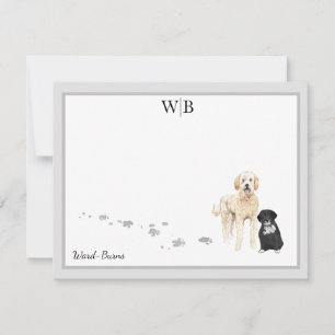 Goldendoedle en Friend Grey Border Monogram Name Notitiekaartje