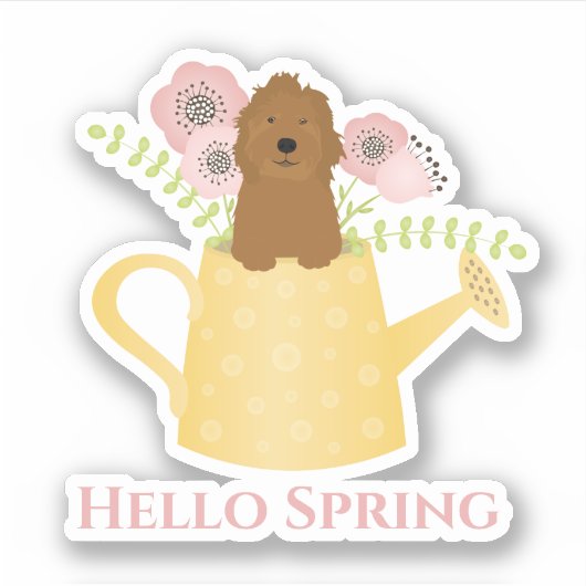 Goldendoedle in Watering Can Sticker (Voorkant)