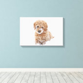 Goldendoedle Puppy met sneeuw op gezicht Canvas Afdruk (Insitu (Houten vloer))