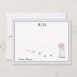 Goldendole Dog Gray Border Monogram Jouw naam Notitiekaartje