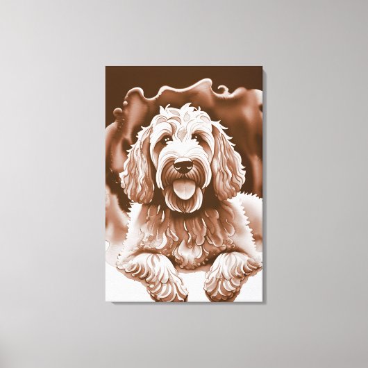 Goldendoodle Art "Happy Dog" Warme neutrale kleure Canvas Afdruk (Voorkant)
