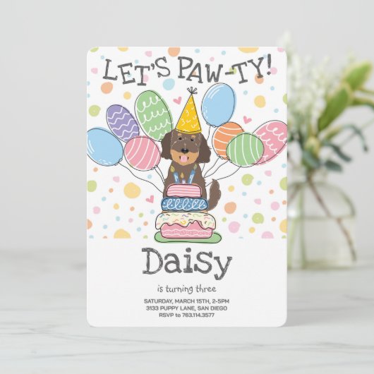 Goldendoodle Chien Anniversaire Fête Invitation (Debout devant)