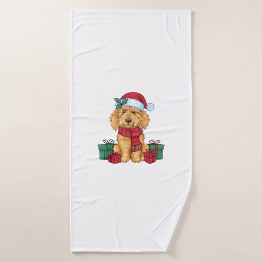 Goldendoodle Chien Fête de Noël Père Noël Chien X (Serviette de bain)