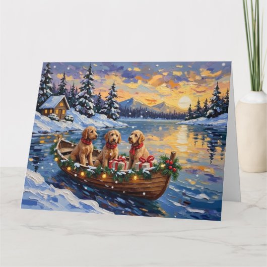Goldendoodle Christmas Boat Holiday Kaart (Voorkant)