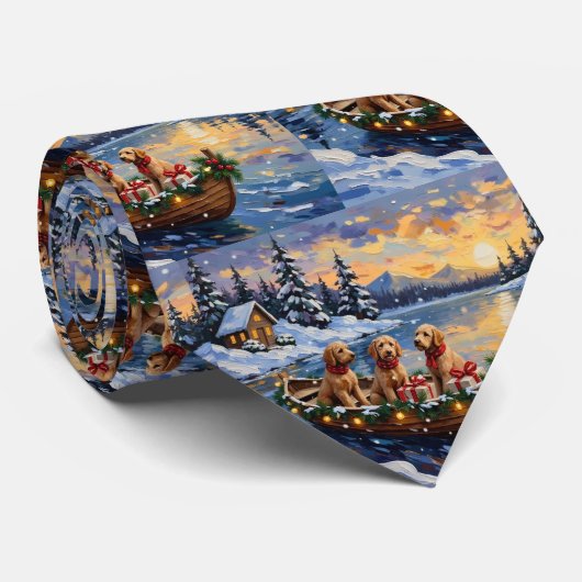 Goldendoodle Christmas Boat Holiday Stropdas (Opgerold)