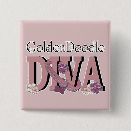 GoldenDoodle DIVA Vierkante Button 5,1 Cm (Voorkant)