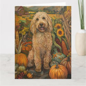 Goldendoodle Dog Autumn Harvest Thanksgiving Kaart (Voorkant)