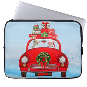 Goldendoodle Dog in auto met kerstman Laptop Sleeve