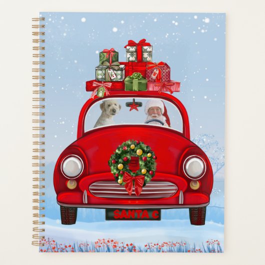 Goldendoodle Dog in auto met kerstman Planner (Voorkant)