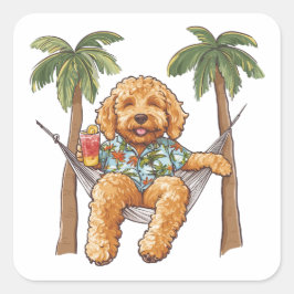 Goldendoodle Dog In Hawaiian Top Vierkante Sticker