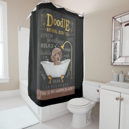 Goldendoodle Dog Natural Bath Soap Company Canvas Douchegordijn (In situ)