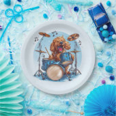 Goldendoodle Dog Playing Drums Papieren Bordje (Feest)