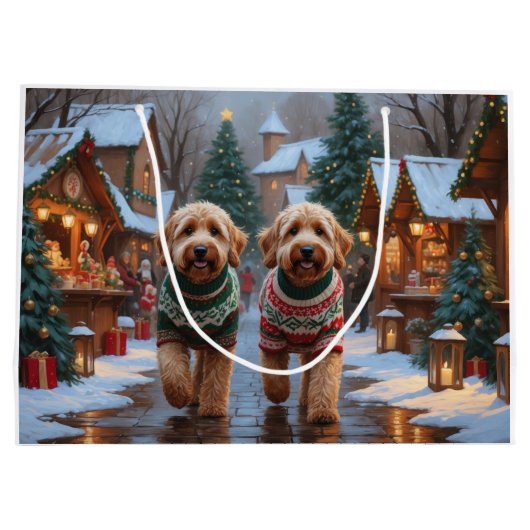 Goldendoodle Dogs Christmas Snow Holiday Groot Cadeauzakje (Achterkant)