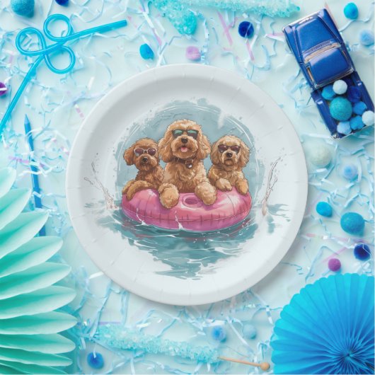 Goldendoodle Dogs Summer Pineapple Pool Float Papieren Bordje (Feest)
