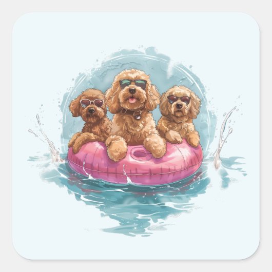 Goldendoodle Dogs Summer Pineapple Pool Float Vierkante Sticker (Voorkant)