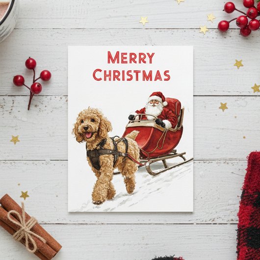 Goldendoodle en Kerstman Kerstvakantie Briefkaart