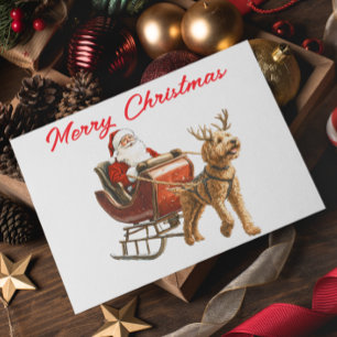 Goldendoodle en Kerstman Kerstvakantie Kaart