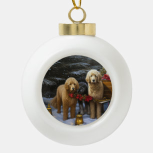 Goldendoodle enneigé Luge Décoration de Noël