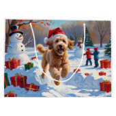 Goldendoodle Hardlopen in de sneeuw met kerst Pet Groot Cadeauzakje (Achterkant)