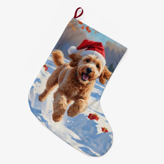 Goldendoodle Hardlopen in de sneeuw met kerst Pet Grote Kerstsok