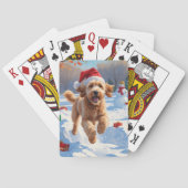 Goldendoodle Hardlopen in de sneeuw met kerst Pet Pokerkaarten (Achterkant)