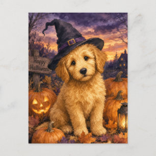 Goldendoodle Heksenhoed Pompoen Briefkaart