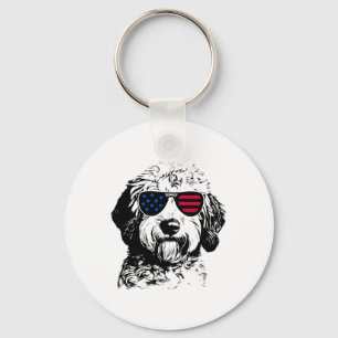 Goldendoodle hond 4 juli Amerika Vlag van de VS  Sleutelhanger