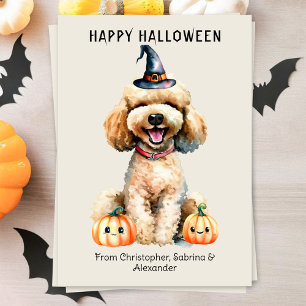 Goldendoodle Hond Gelukkig Halloween Feestdagenkaart