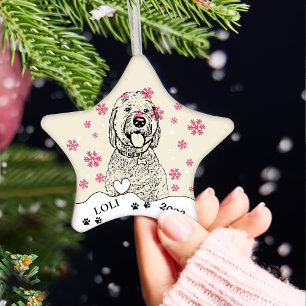 Goldendoodle Hond Gepersonaliseerde Hand Drawing Keramisch Ornament