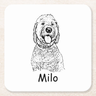 Goldendoodle Hond Gepersonaliseerde Hand Drawing Vierkante Kartonnen Onderzetter