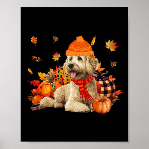 Goldendoodle Hond Herfst Sjaal Luipaard Pompoenen  Poster