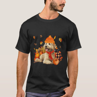 Goldendoodle Hond Herfst Sjaal Luipaard Pompoenen  T-shirt
