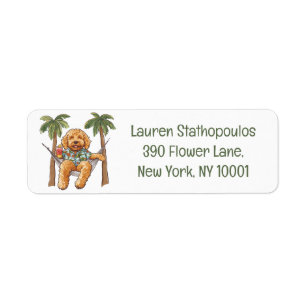 Goldendoodle-hond in Hawaiaans topje Etiket