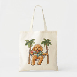 Goldendoodle-hond in Hawaiaans topje Tote Bag
