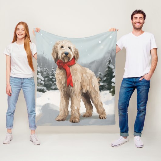 Goldendoodle Hond in Sneeuw Kerstmis Fleece Deken (In situ)