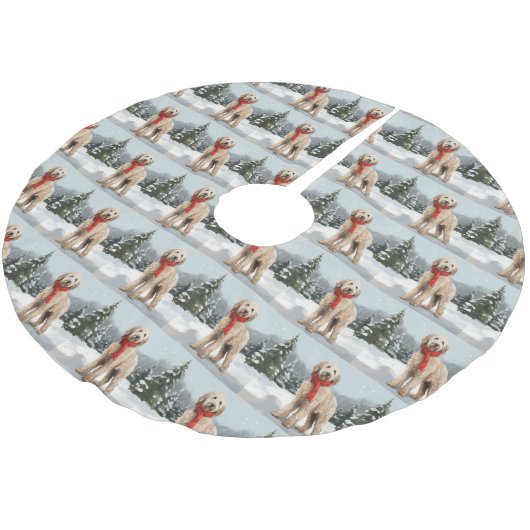 Goldendoodle Hond in Sneeuw Kerstmis Kerstboom Rok (Gekanteld)