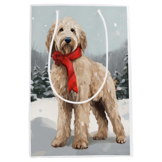 Goldendoodle Hond in Sneeuw Kerstmis Medium Cadeauzakje (Voorkant)