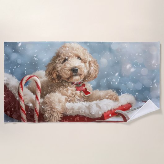 Goldendoodle Hond Kerst Feestelijk Strandlaken (Voorkant)