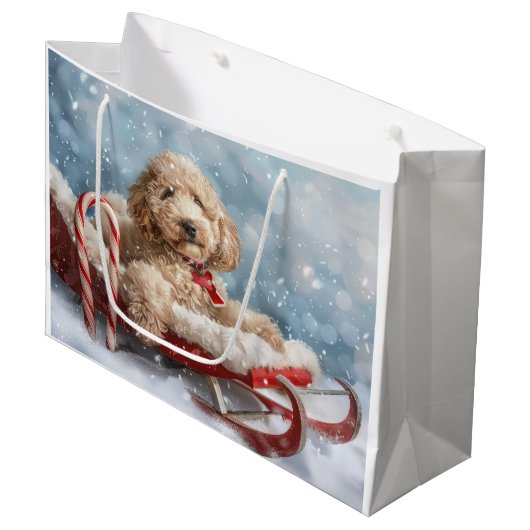 Goldendoodle Hond Kerstfeest Groot Cadeauzakje (Voorkant Gekanteld)