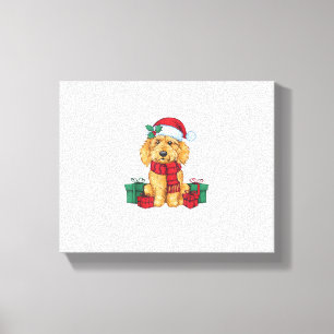 Goldendoodle Hond Kerstviering Santa Dog X Canvas Afdruk