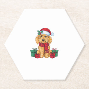 Goldendoodle Hond Kerstviering Santa Dog X Kartonnen Onderzetters