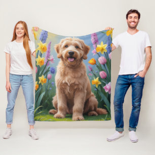 Goldendoodle Hond Lente Bloemen Schilderen Fleece Deken