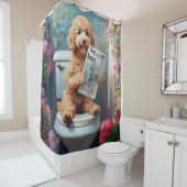 Goldendoodle Hond op Toilet Funny Badkamer Douchegordijn (In situ)