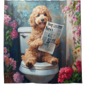 Goldendoodle Hond op Toilet Funny Badkamer Douchegordijn (Voorkant)