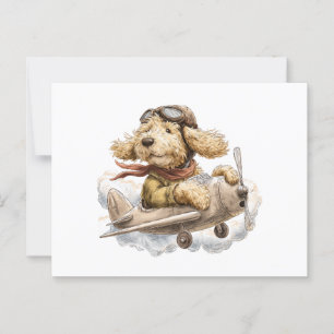 Goldendoodle-hond piloot Vliegtuig Briefkaart