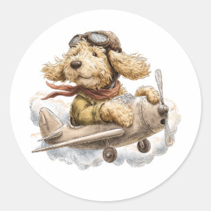 Goldendoodle-hond piloot Vliegtuig Ronde Sticker